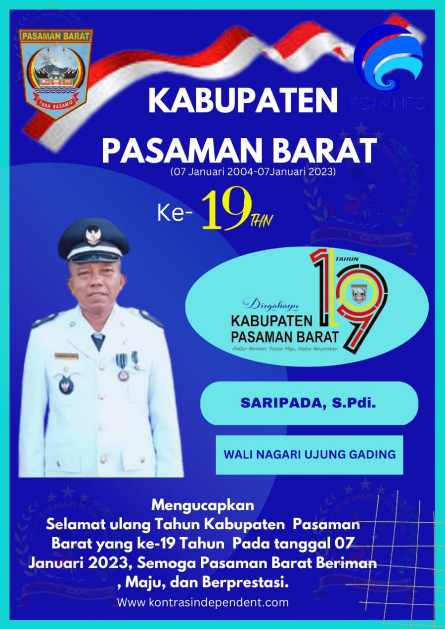 Pj. Wali Nagari Ujung Gading Saripada S.Pdi Berikan Ucapan Dirgahayu Ke-19 Untuk Kabupaten Pasaman Barat Provinsi Sumatera Barat.