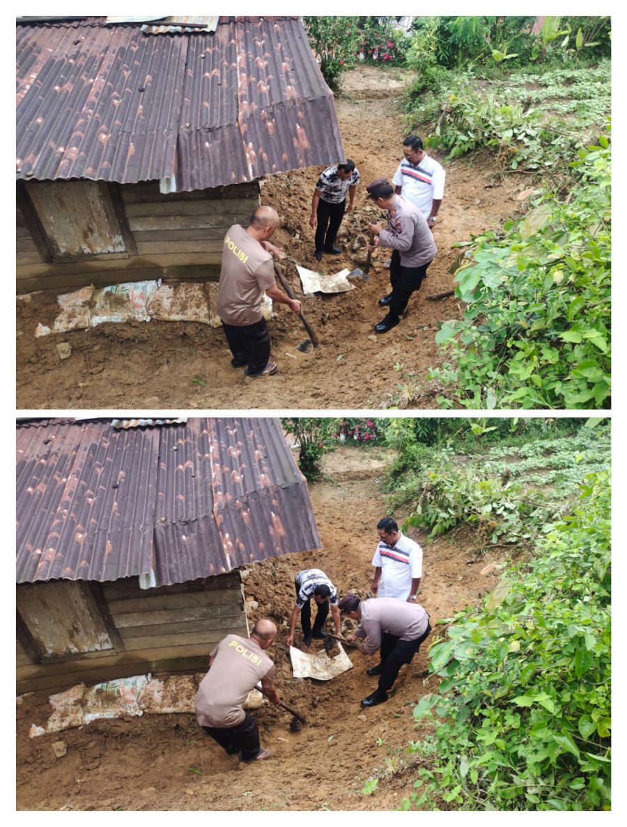 Sigap dan Tanggap Kapolsek Batunadua dan Personil Bantu Warga Atasi jalan amblas di Kelurahan Sitamiang Baru
