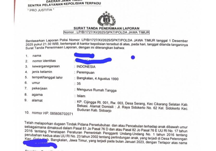 Kasus Asusila Yang diduga Pelaku Lora Ponpes Galis Laporan Masuk Polda Jatim