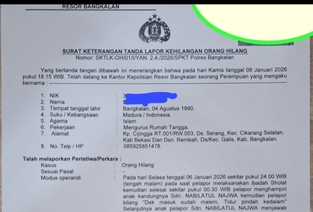 Korban Pencabulan Di Pondok NK Peterongan Galis Di kabarkan Hilang