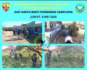 Rayakan HUT Satuan, Puluhan Prajurit Arhanud 9/AWJ Bersihkan Puskesmas Camplong