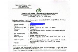 H.Maksum Petani Kalipare Resmi Laporkan Oknum Anggota LMDH Soal Jual Beli Lahan