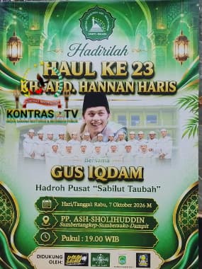 Haul ke-23 KH. Abd. Hannan Haris Digelar di Ponpes Ash-Sholihuddin Dampit