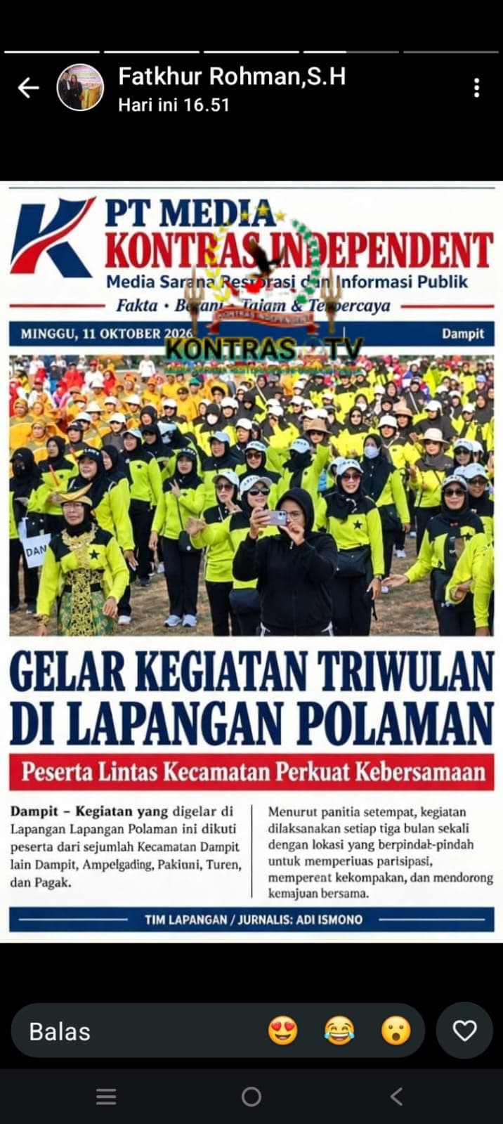 GELAR KEGIATAN TRIWULAN DI LAPANGAN POLAMAN, PESERTA LINTAS KECAMATAN PERKUAT KEBERSAMAAN