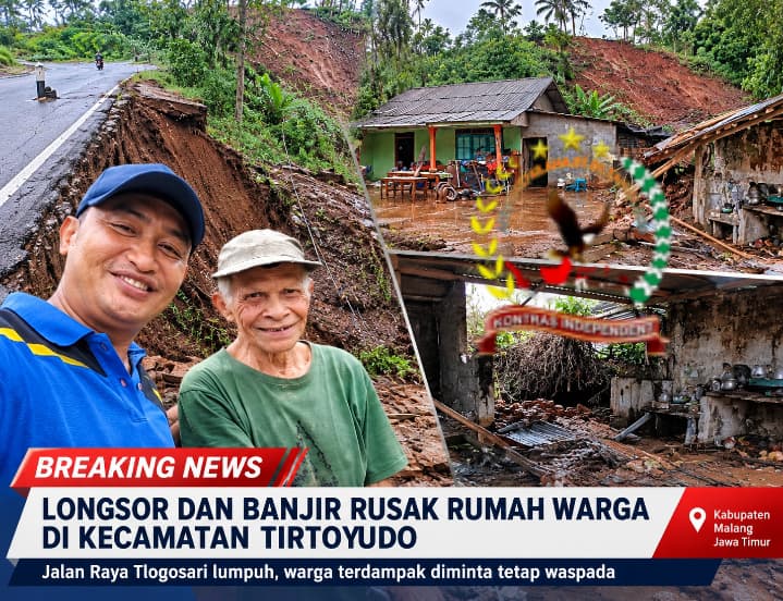 BANJIR DAN TANAH LONGSOR HANTAM DESA TLOGOSARI KECAMATAN TIRTOYUDO